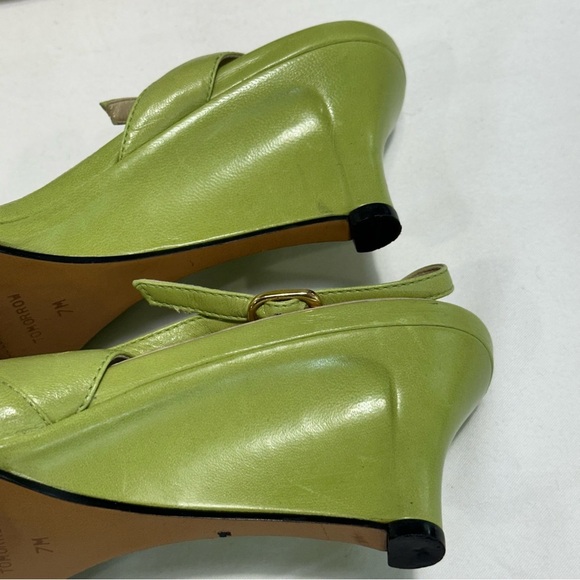 Etienne Aigner Lime Green Wedge Heel Sandals Size 7 Vintage - Picture 10 of 14